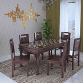 Maharana Solid Sheesham Wood 6 Seater Dining Set (Design 1, Walnut Finish)